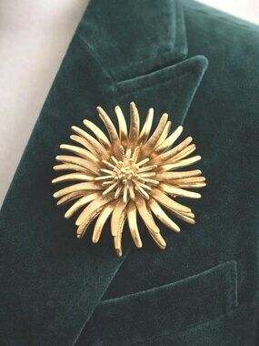 Mid Century Floral Pin, Trifari Style Layered Chrysanthemum